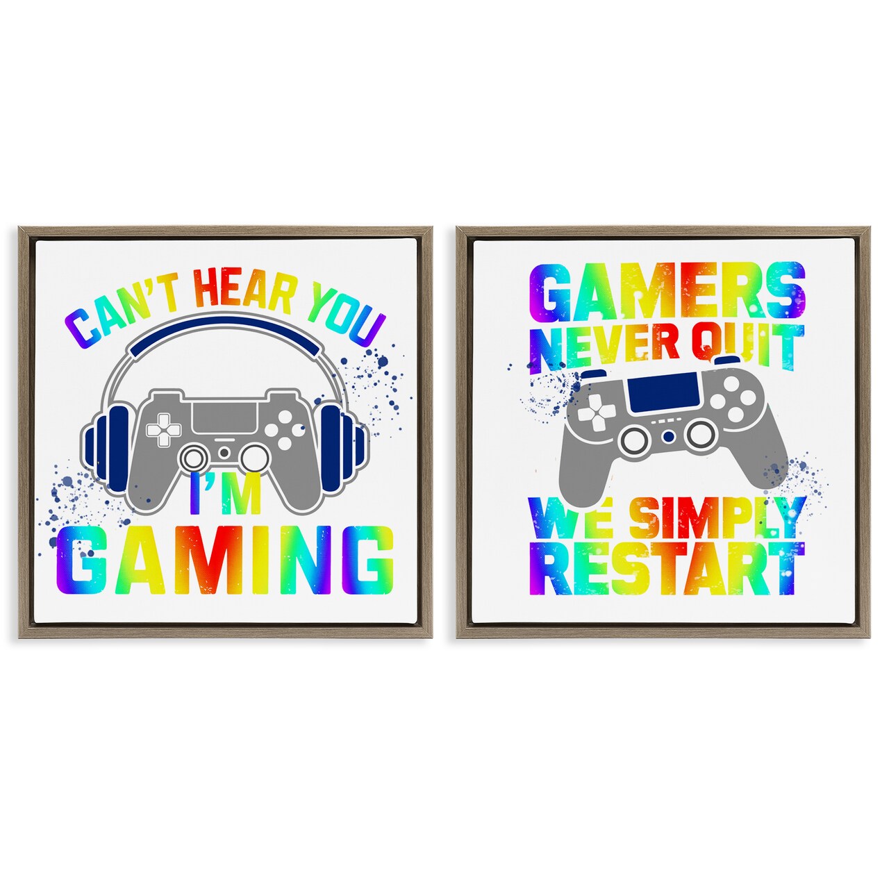 Stupell Industries Rainbow Retro Gaming Phrases 2pc Floating Frame Set, design by Kim Allen